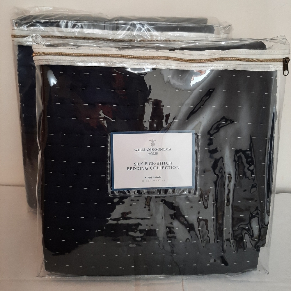 Williams Sonoma Silk Pick Stitch King Shams BLACK  MSRP $199